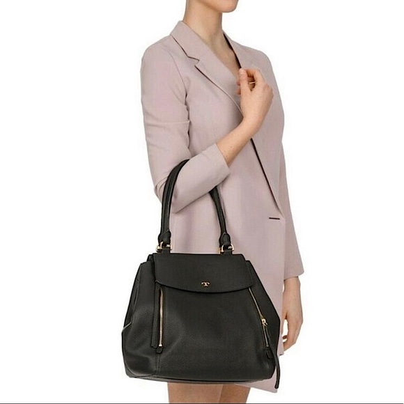 Tory Burch Half-Moon Pebbled Leather Black Tote - Picture 5 of 13